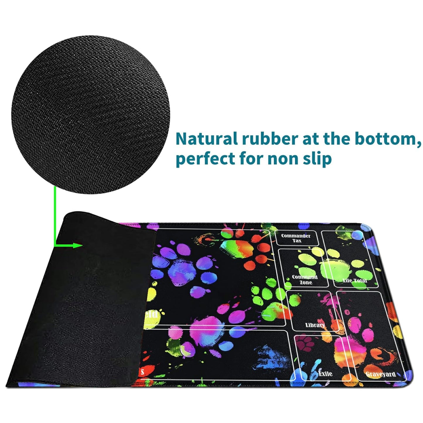 RWUTYTIUL Dog Paw Print Card Playmat 24 X 14 Inch with Tube Bag, Card Gameplay Mat with Zones Commander Deck Board MTG RPG CCG T