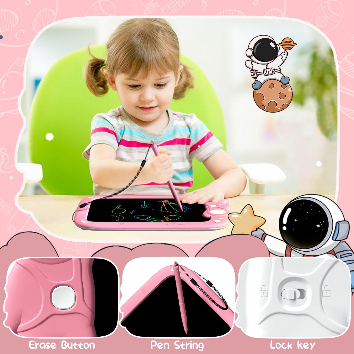 Pyttur 9 Inch Lcd Writing Tablet For Kids Erasable Kid Drawing Pad Reusable Colorful Electronic Doodle Board For Toddler Educati