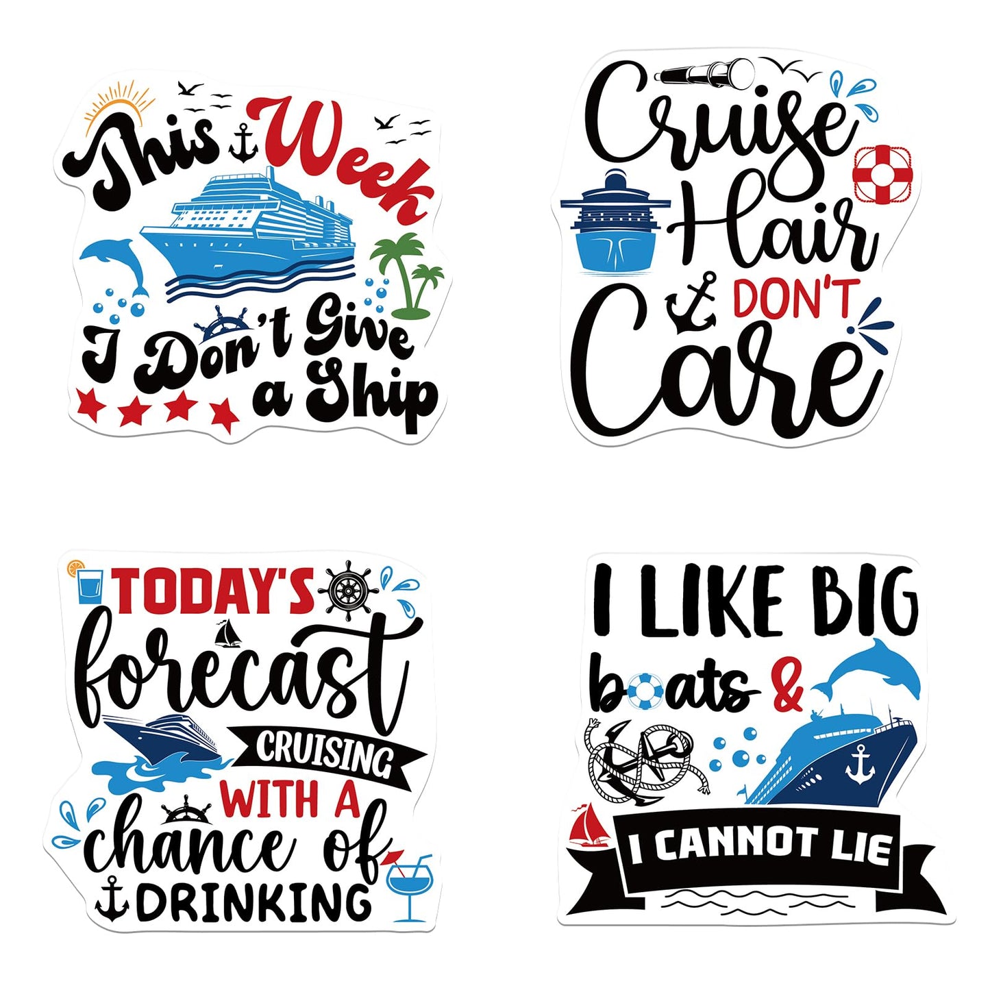 Dazoratix Large Cruise Door Magnets - 4 Pcs Funny Nautical Cruise Door Magnetic Decor Stickers Big Week Trip Stateroom Magnet Bo