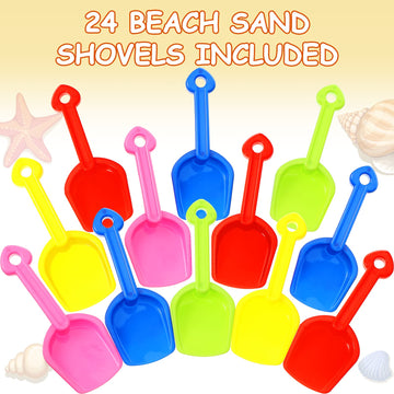 Junkin 24 Pcs 7.7 Inch Mini Plastic Sand Shovel Beach Toys Long Play Colorful Scoop Rake Sand Shovels for Beach and Garden Shove
