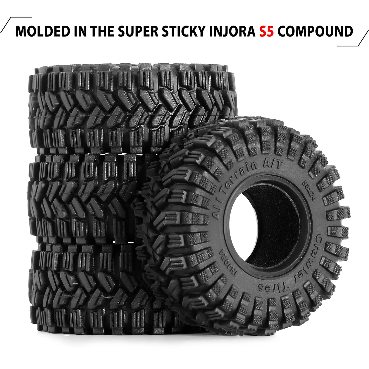 INJORA 1.0 Tires-58 * 24mm All Terrain Super King Trekker Soft Sticky Tires for TRX4M 1/18 1/24 RC Crawler SCX24 AX24,T1017