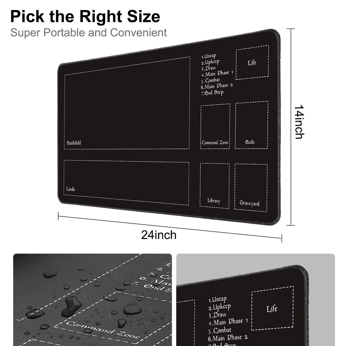 Biouai Stitched Playmat for MTG - Black, 24x12x0.08, Includes Tube Case for Card Game Protection