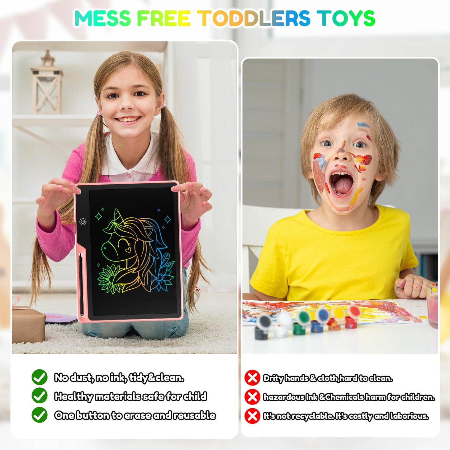 Poperpun 13 Inch Lcd Writing Tablet For Kids, Rechargeable Doodle Board, Erasable Kids Drawing Pad, Learning Toys For Ages3 4 5