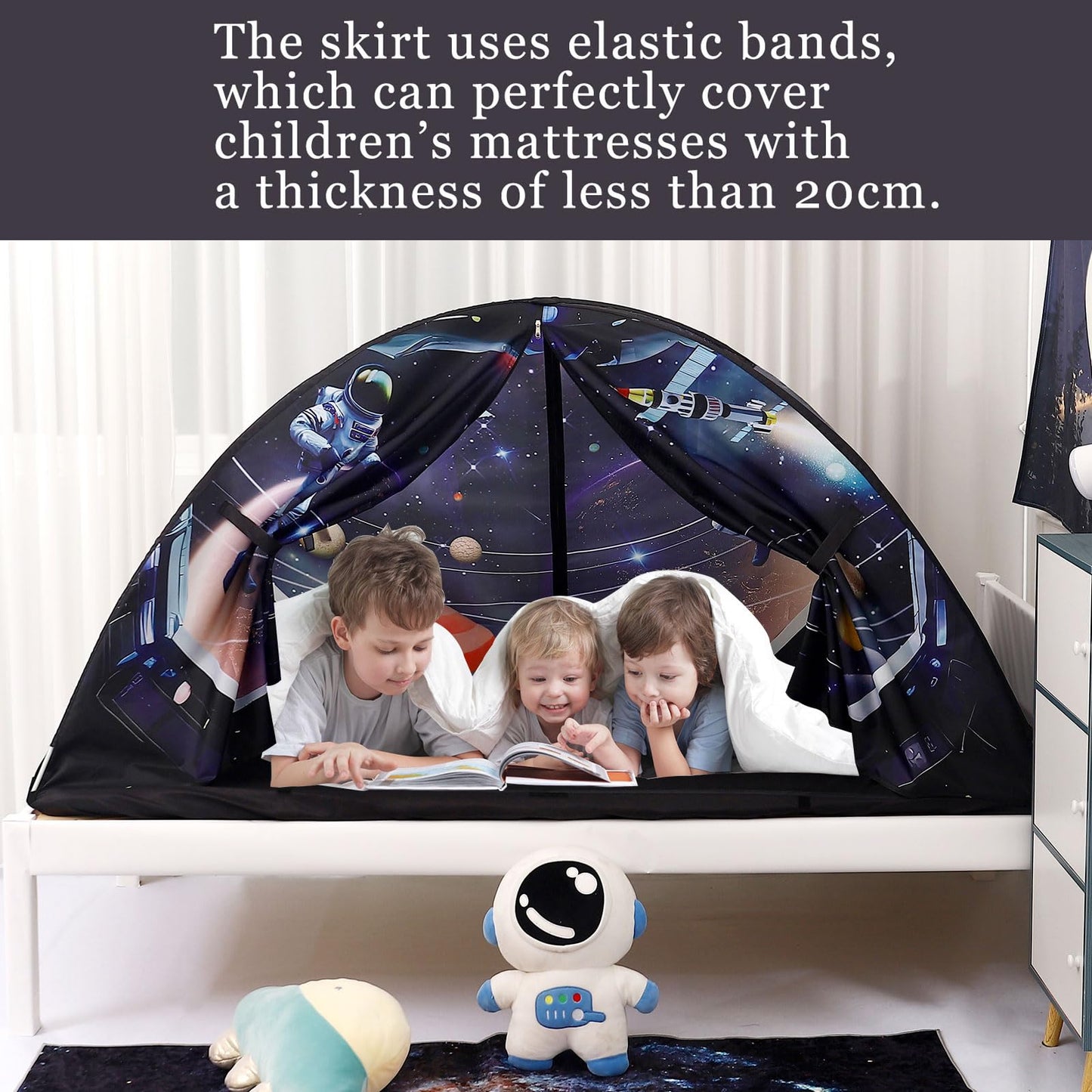 Vsuntent Bed Tent For Twin Kid Bed Tent Play Tent For Boy And Girl Easy Set-Up Tent Dark Planet And Dazzling Rainbow Magic Playh