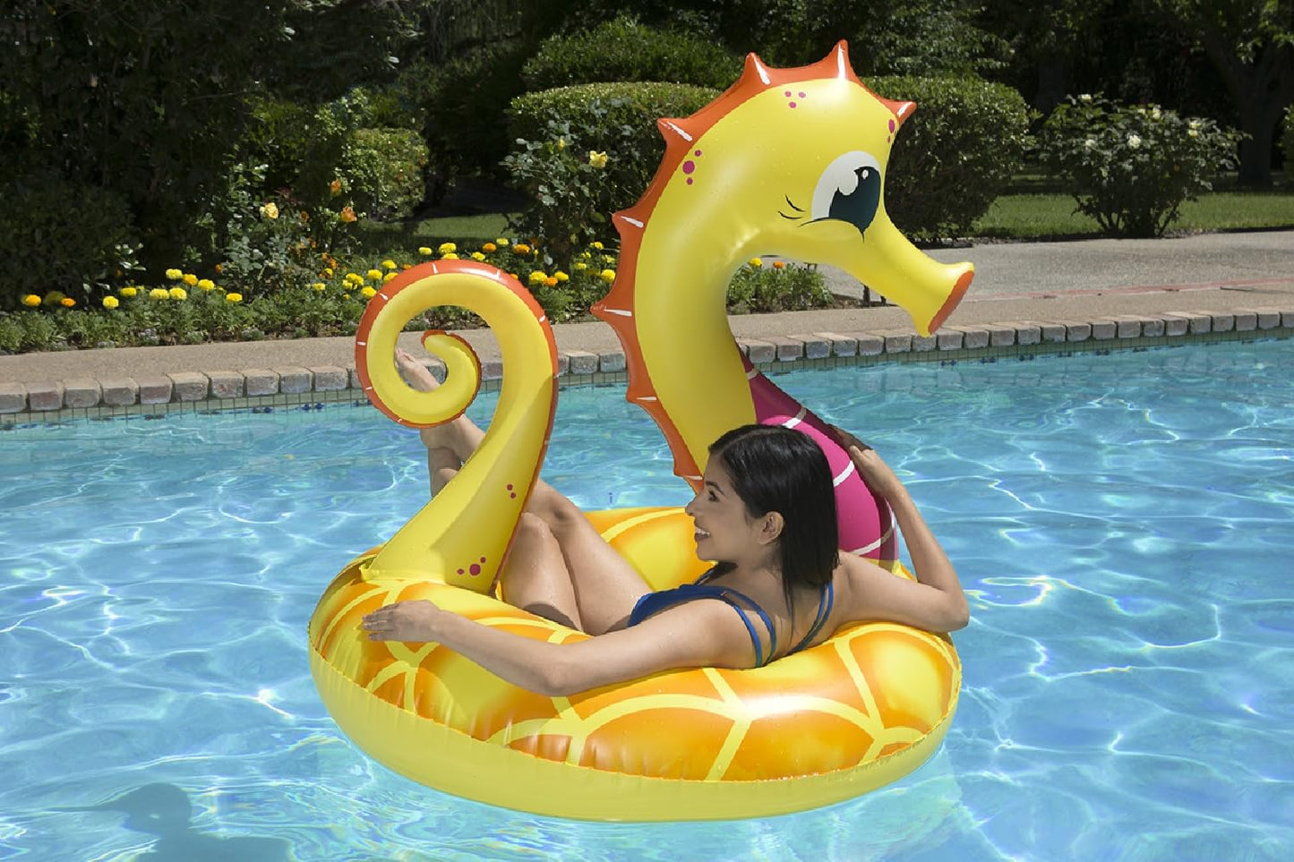 Poolmaster 48-Inch Inflatable Swimming Pool Party Float, Seahorse, Yellow
