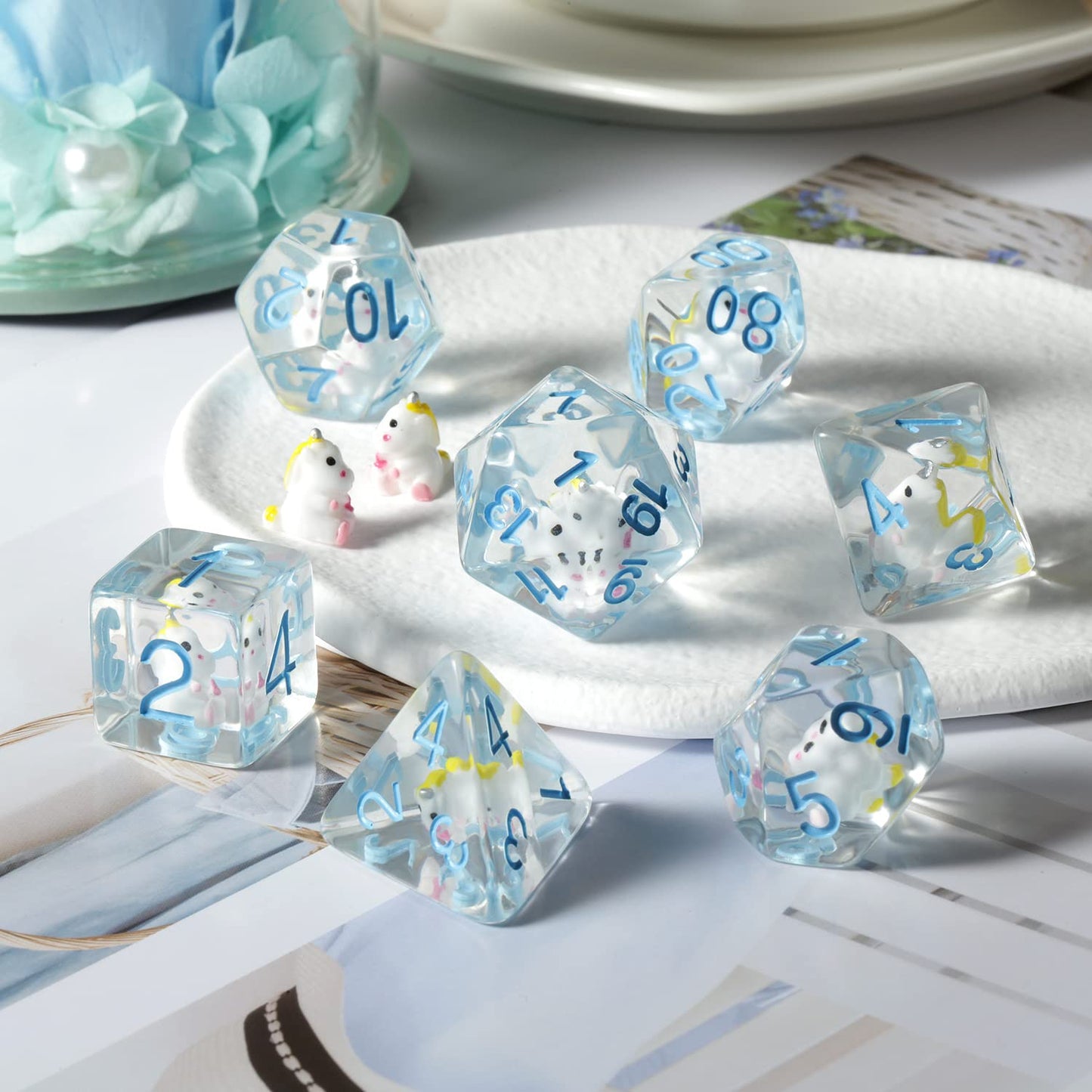 Unicorn DND Dice Set, DNDND 7PCS Cute Resin D&D Dice with Velvet Bag for Dungeons and Dragons Role Playing Games and Tabletop Ga