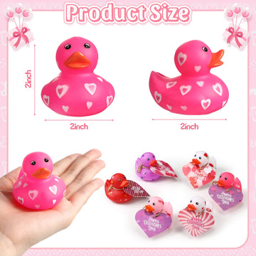 2 Inch Valentine Rubber Duckies With Valentine'S Day Gift Cards Heart Ducks Love Small Rubber Ducks Cute Duck Bath Tub Pool Toys