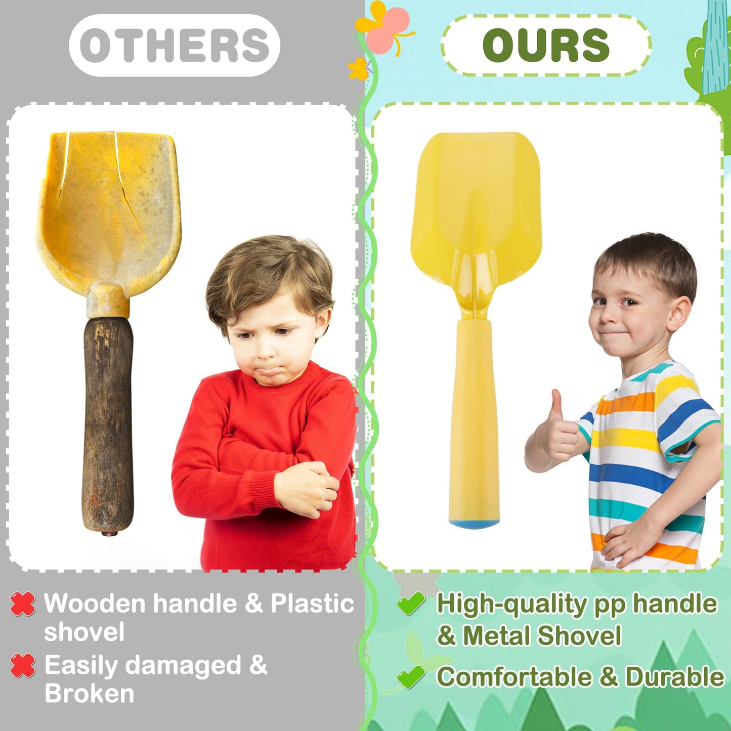Kids Gardening Tools Set- Watering Can Toy Set With Kids Gloves, Shovel Hand Rake, Made Of Metal With Sturdy Plastic Handle- Tod