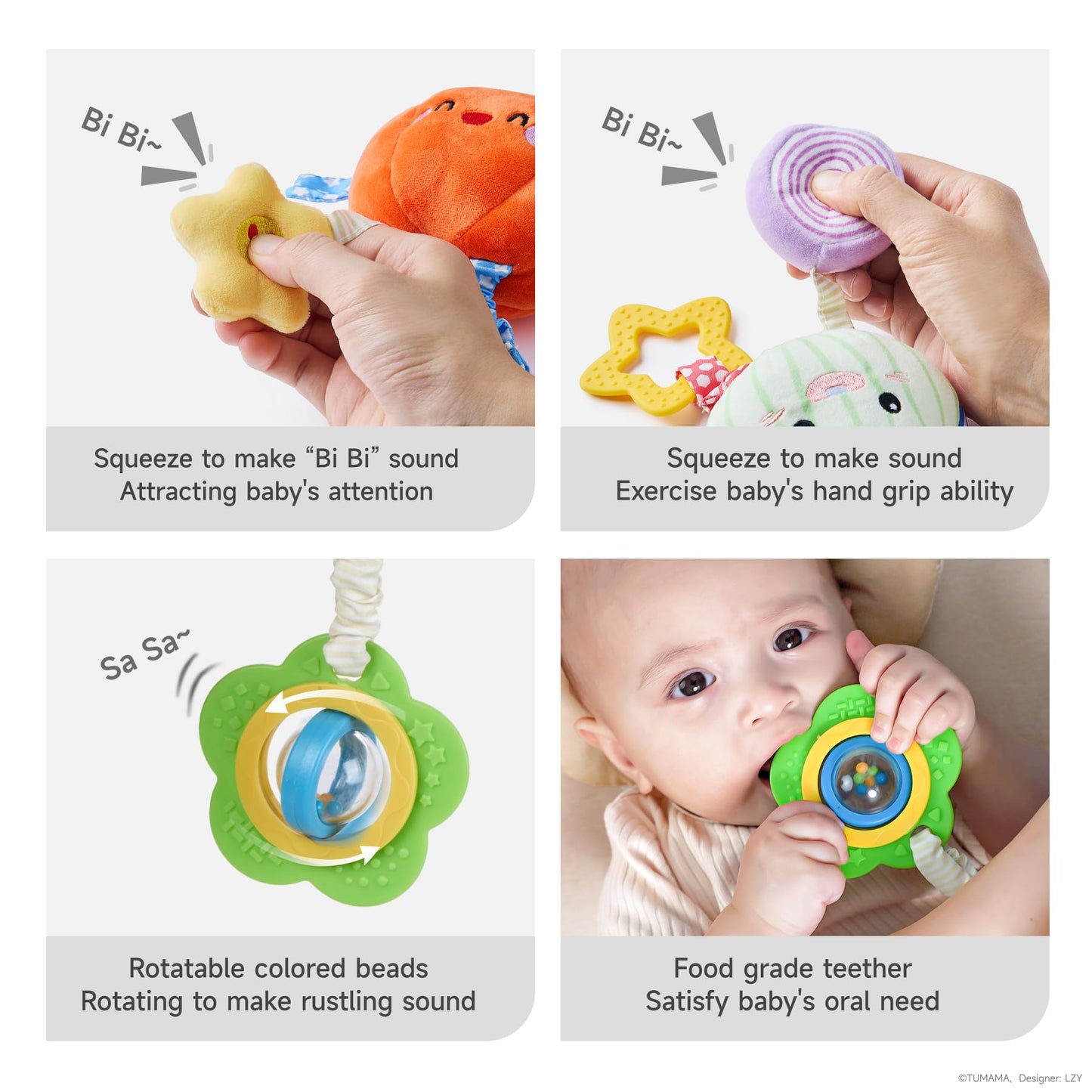 Tumama Hanging Baby Toys, 4 Pack Vegetable Crib Stroller Baby Gym Mobile Plush Toys, Early Baby Cognitive Sensory Hanging Rattle Toys With Teether. Suitable For Babies 0, 3, 6, 9, 12 Months