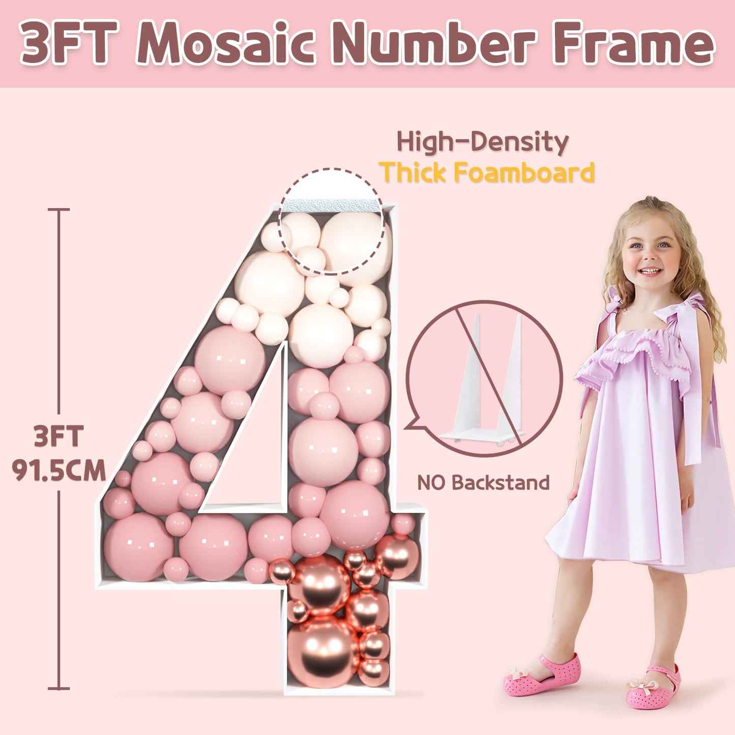Imprsv 3Ft Mosaic Numbers For Balloons, Marquee Number, Mosaic Number Frame, Number 4 Balloon For 4Th 24Th 40Th Birthday Decorat