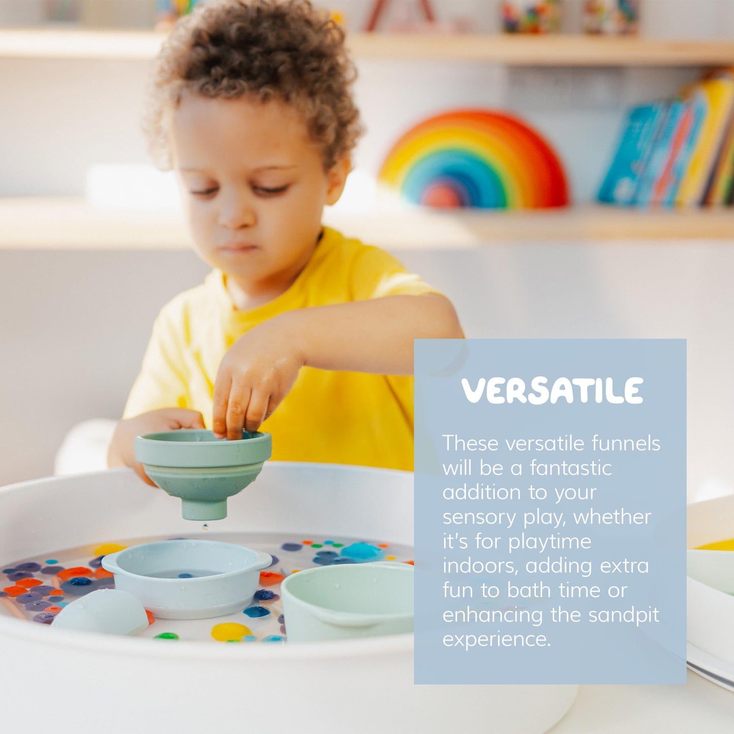 Inspire My Play 3 X Green Silicone Collapsible Funnels For Kids - Sensory Play Funnel Toys For Kids - Pouring Toys For Toddlers - Food Safe Sensory Bin Tools And Accessories