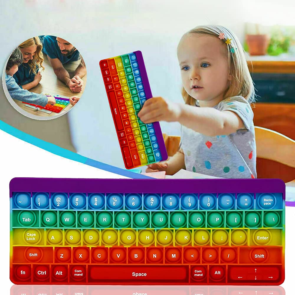 Push Toy Pop Bubble Fidget Sensory Toys Push It Pop Fidget Toys Rainbow Keyboard Shape, Pop Silicone Popper Toy Anxiety Stress Reliever Relief Autism Learning Materials Game Gift For Kids (Rainbow)