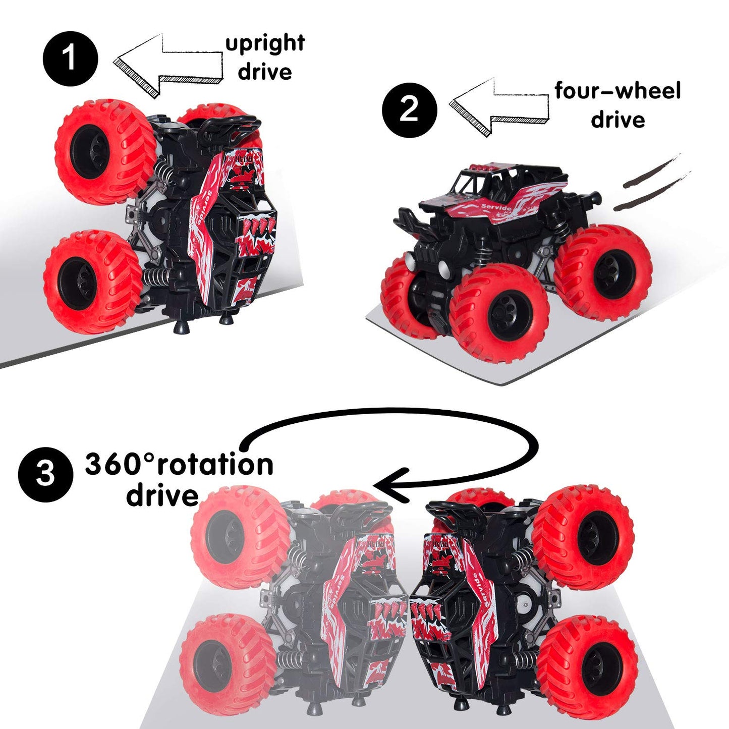 LONANDY 4 Pack Monster Truck Toys for Boys and Girls - Friction Powered Push and Go Toy Cars, Inertia Car Toy Set Stunt Toy Vehi