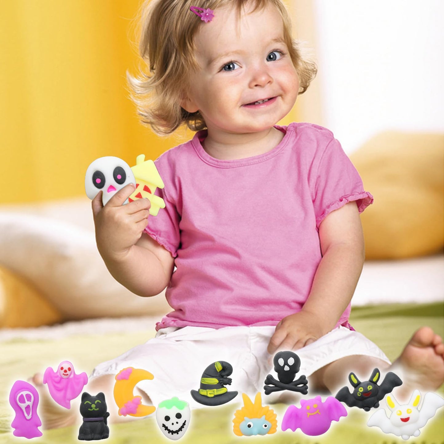 Lahand 50 Pcs Halloween Party Favors Mochi Squishy Toy,Mini Squishies Cute Squeeze Toy Stress Reliever Anxiety Packs For Boys And Girls