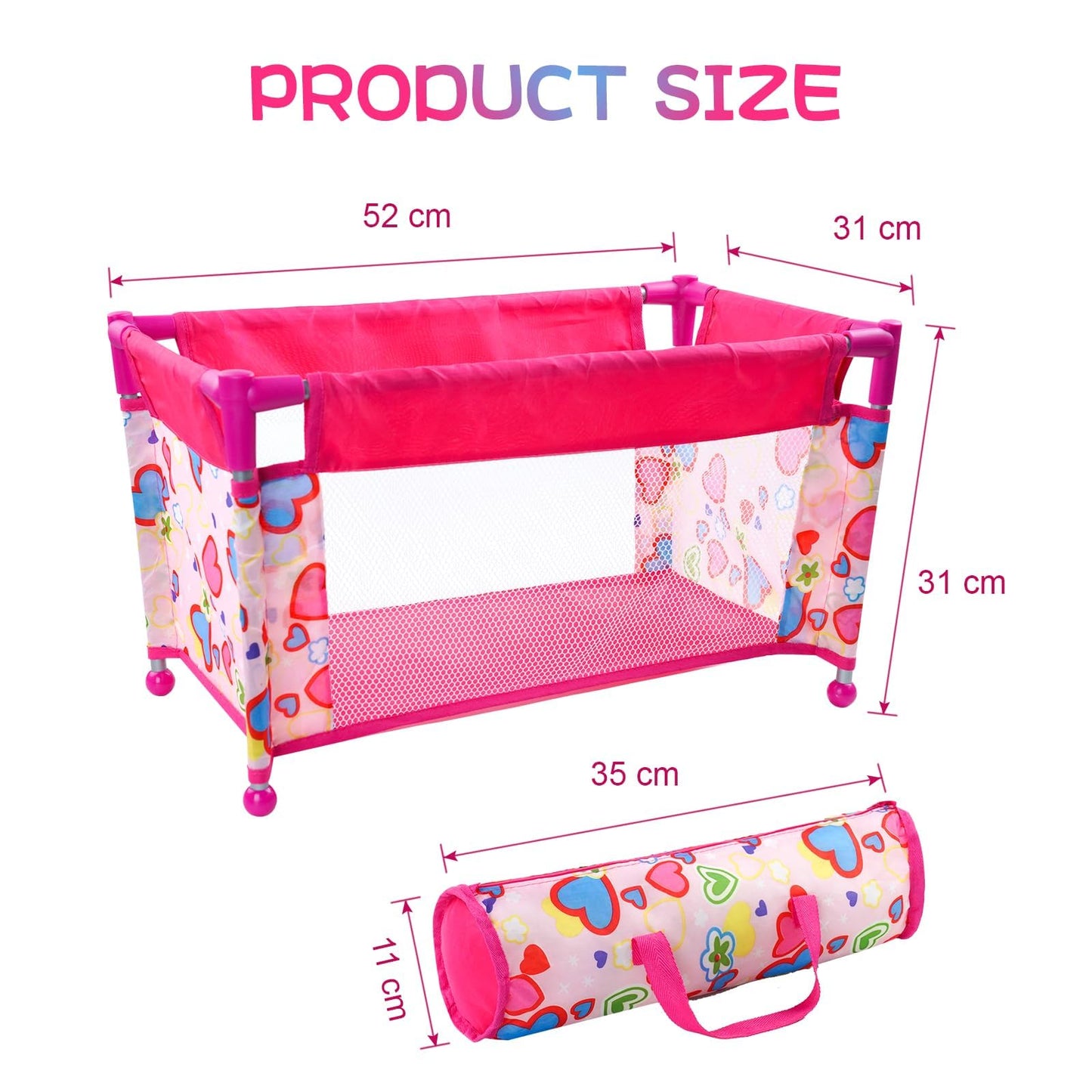 Jizhi Reborn Baby Doll Crib, Baby Doll Bed, Foldable Doll Playpen Toy For 17-21 Inch Dolls, Reborn Baby Doll Accessories With Storage Bag, Doll Pack N Play Kids Gift(Pink)