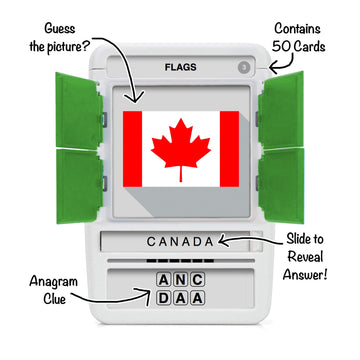 100 Pics Flags Of The World Travel Game - Learn 100 Country Flags | Flash Cards With Slide Reveal Case | Geography Card Game, Gi