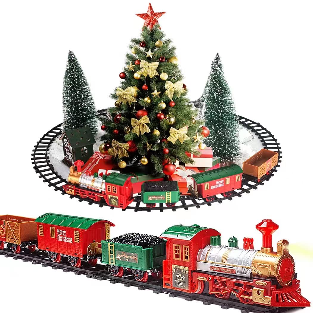 PUSITI Classic Christmas Train Set with Lights and Sounds Railway Tracks Sets Battery Operated Train Toy Models with 11.5 Ft Tra