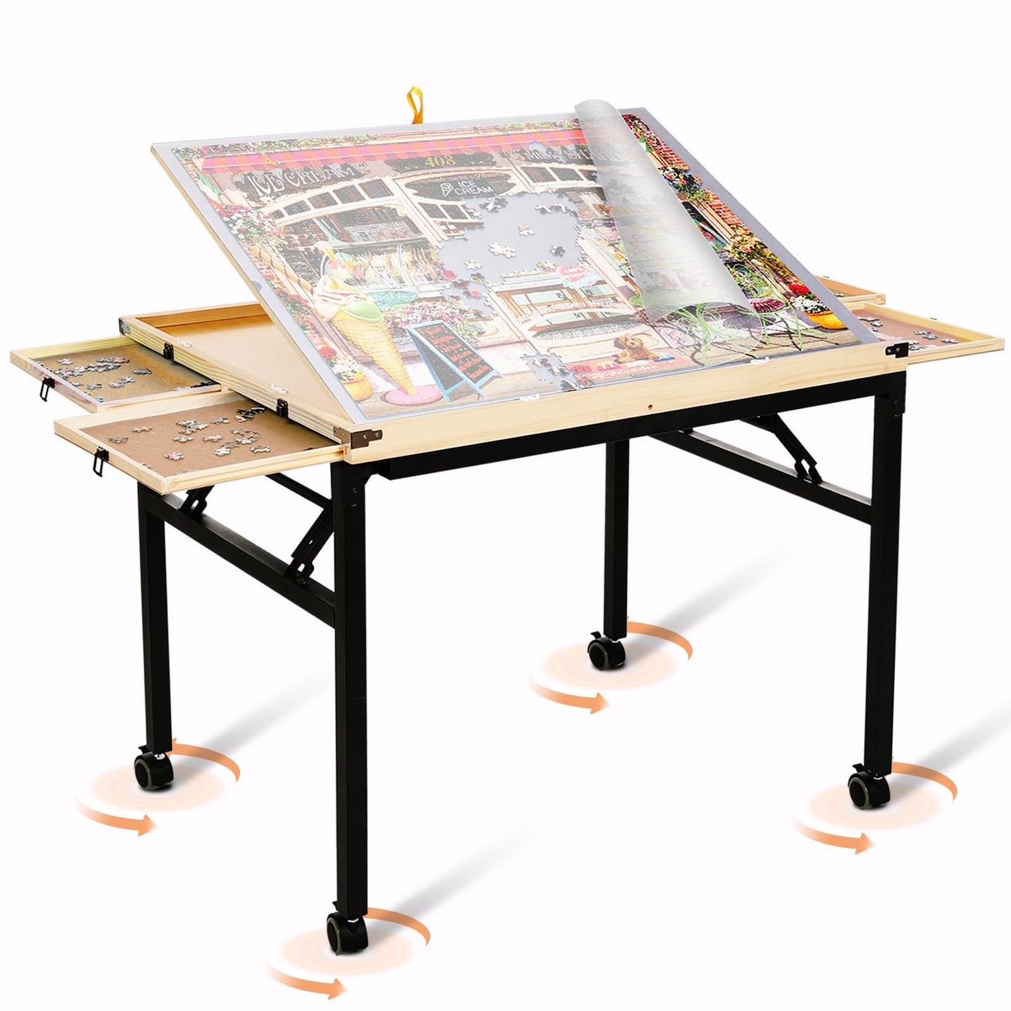 Puzzle Table With Drawers 1500 Piece Rotating Jigsaw Puzzle Board With Cover 35 X27 Portable Puzzle Tables For Adults Birth