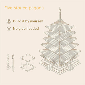 Rowood 3D Puzzles For Adults, Wooden Model Kits For Adults To Build, Gift On Birthday Christmas - Five-Storied Pagoda (275 Pcs)