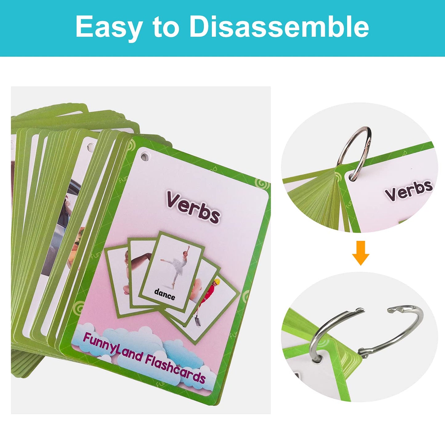 Lilias Verbs Flash Cards, Toddler Learning Toys, Preschool Learning Toys, Homeschool Supplies, Learning Supplies For Kindergarten, 4.3 X 3.14 Inch, 65 Cards In Set