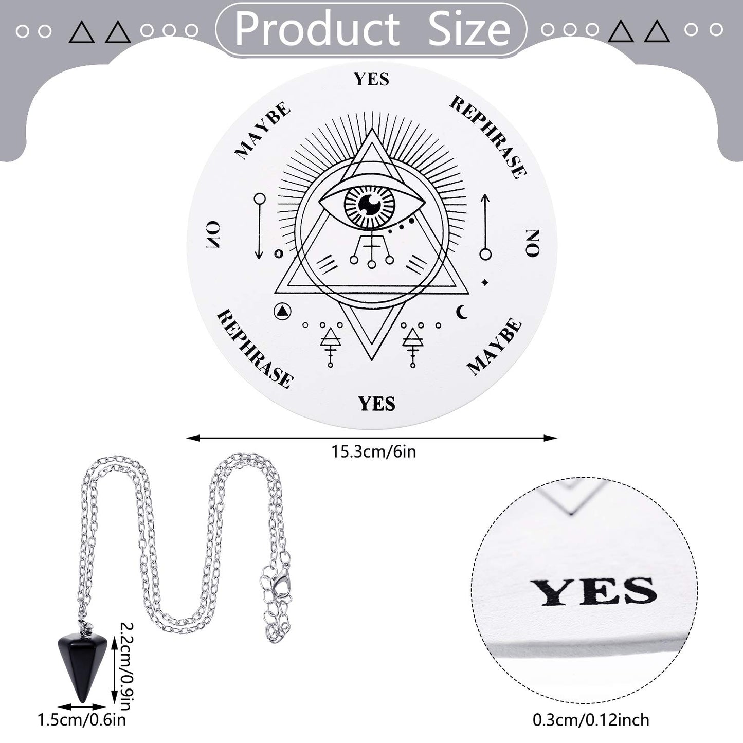 Jetec Wooden Pendulum Board Dowsing Divination Pendulum Witchcraft Altar Supplies With Crystal Necklace And Metaphysical Message Board Kit, 3.9 Inch(White)