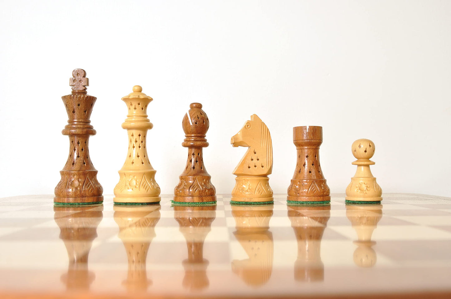 Palm Royal Handicrafts Carved 3.75 Inches Staunton Wooden Chess Pieces Only With 32 Chessmen And 2 Extra Queens Made Of Boxwood