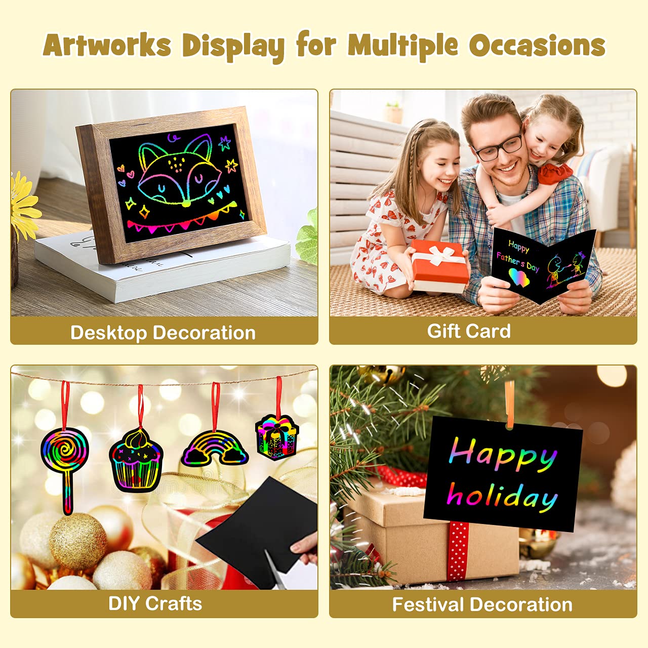 ZMLM Rainbow Scratch Paper Kit: 117Pcs Magic Art Craft Stuff Supplies Black Drawing Pad for Age 3-12 Kids Children Girl Boy DIY