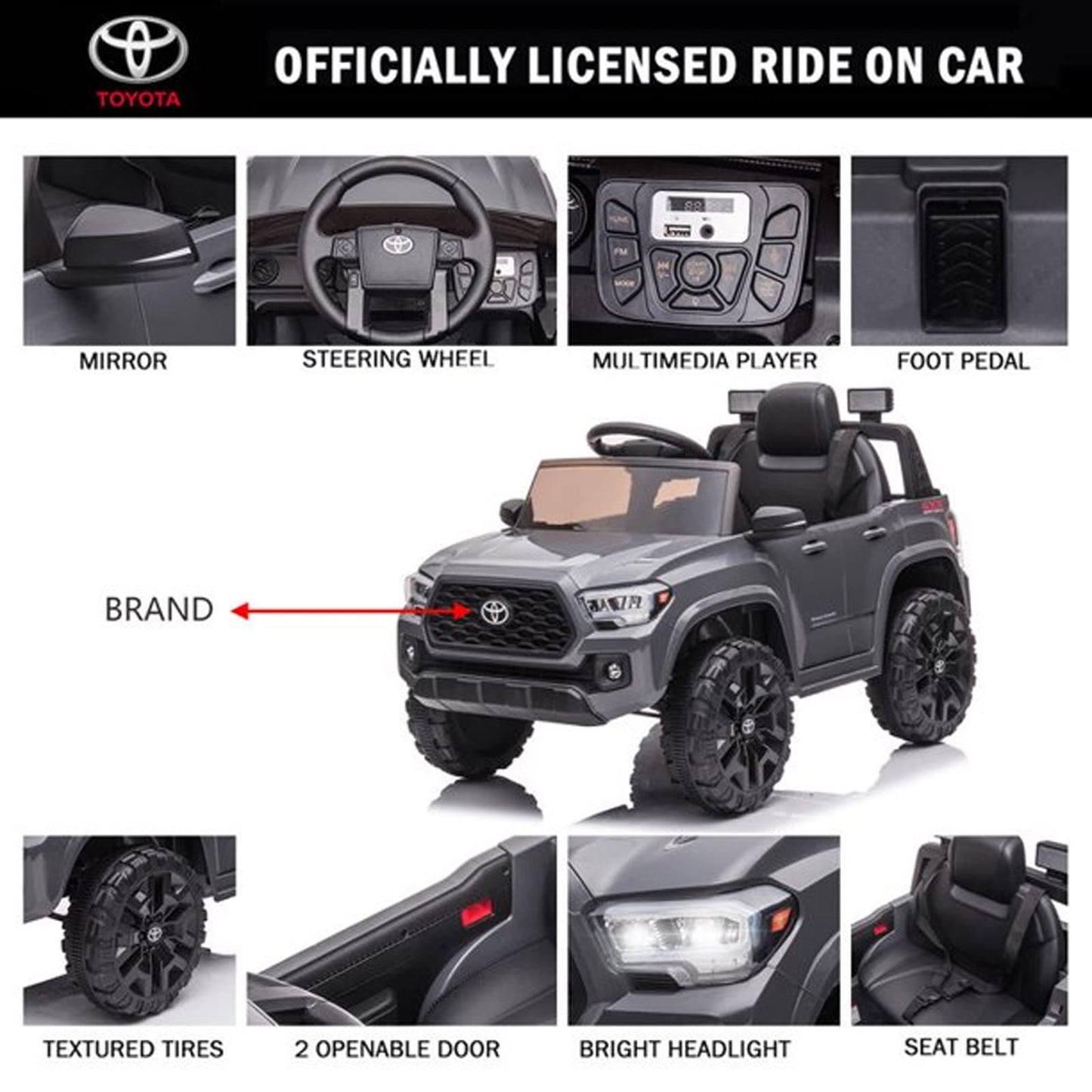 SEGMART 12V Electric Cars for Kids, Official Licensed Toyota Tacoma Ride on Car, Remote Control Truck Kids Car for Boys & Girls,