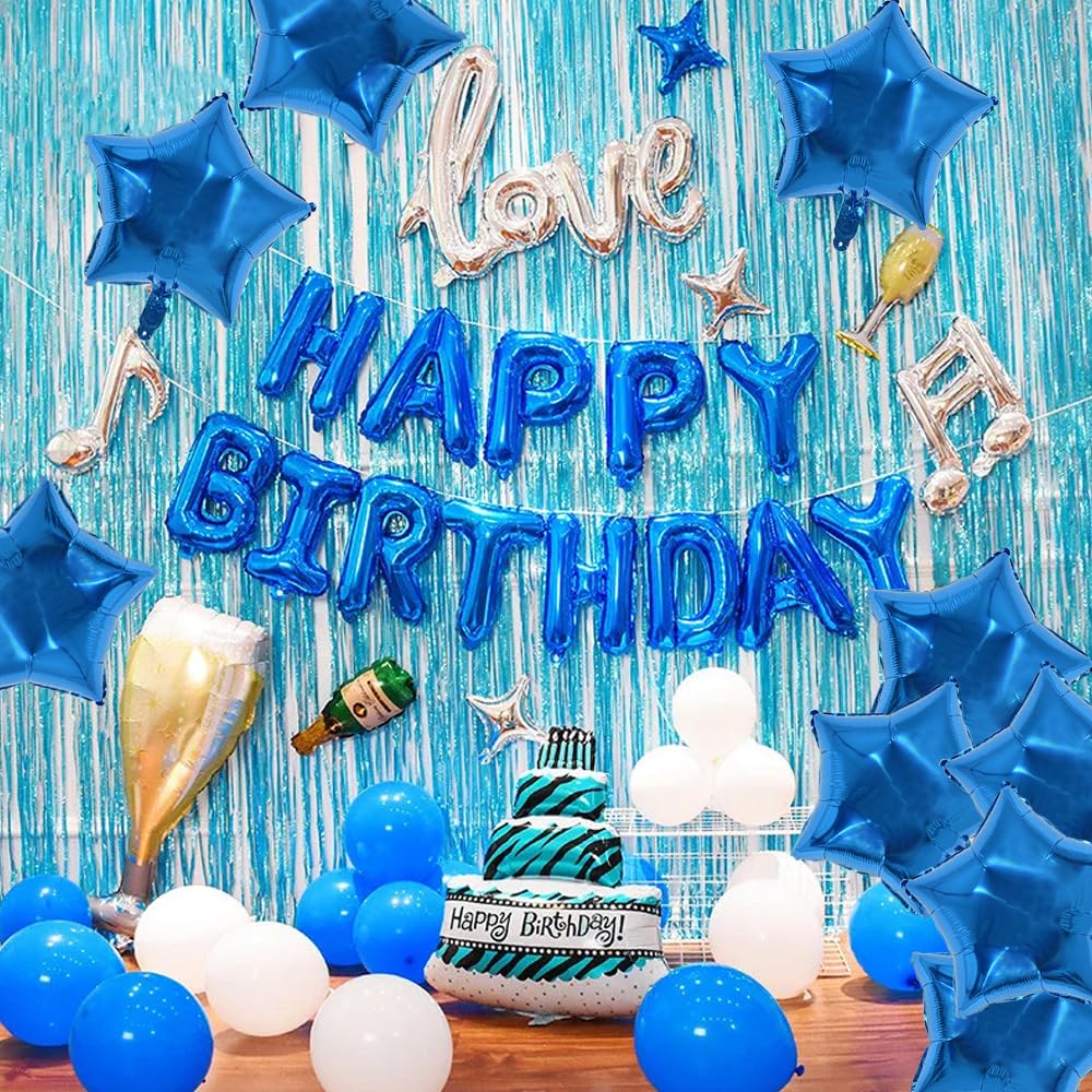 TONIFUL 30Pcs 18 Inch Large Blue Star Shape Foil Balloons Big Blue Stars Helium Mylar Ballons for Birthday Wedding Baby Shower A
