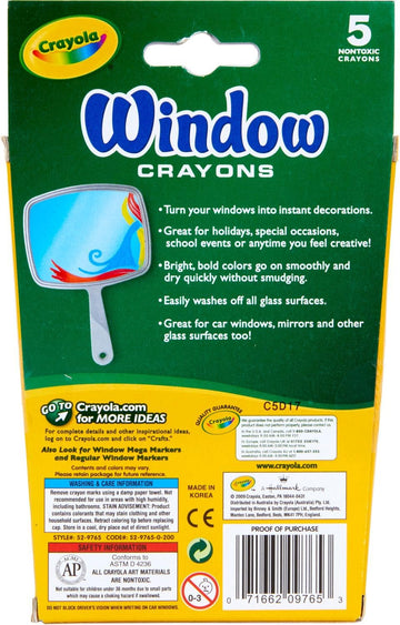 Crayola Washable Window Crayons, Assorted 5 count