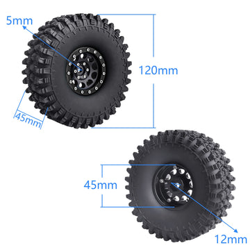 12mm Hex 1.9 Beadlock Wheels and Tires Height 120mm / 4.72inch with Foam Inserts for 1:10 RC Crawler Axial SCX10 90047 SCX10 II