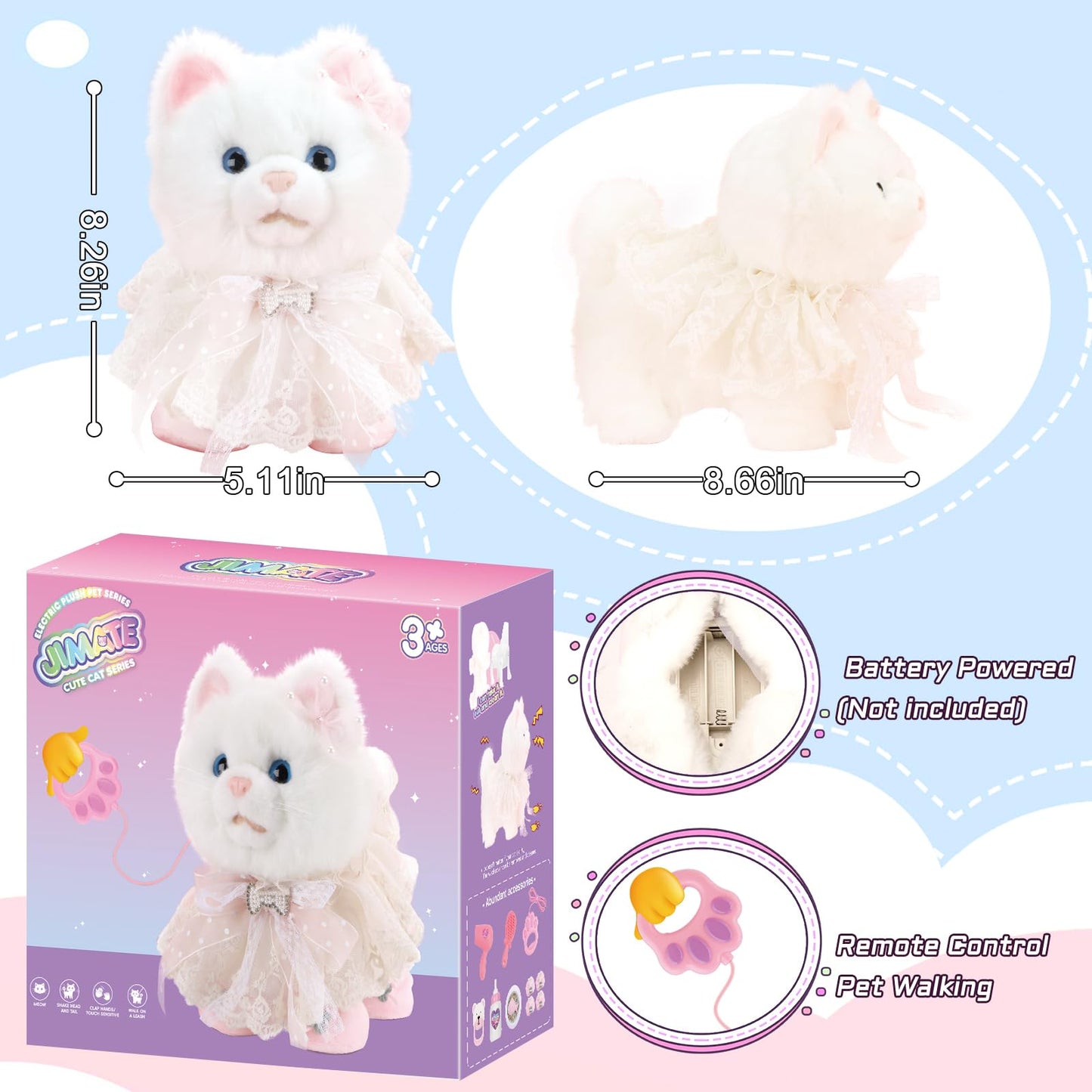 2025 Newly Toy Cat For Kids, Touch And Voice Controlled Remote Control Cat With Leash, Walking Cat Toy That Can Walk, Meow, And Wag Tail, Best Gift For Boys And Girls Aged 3 To 7 Years Old