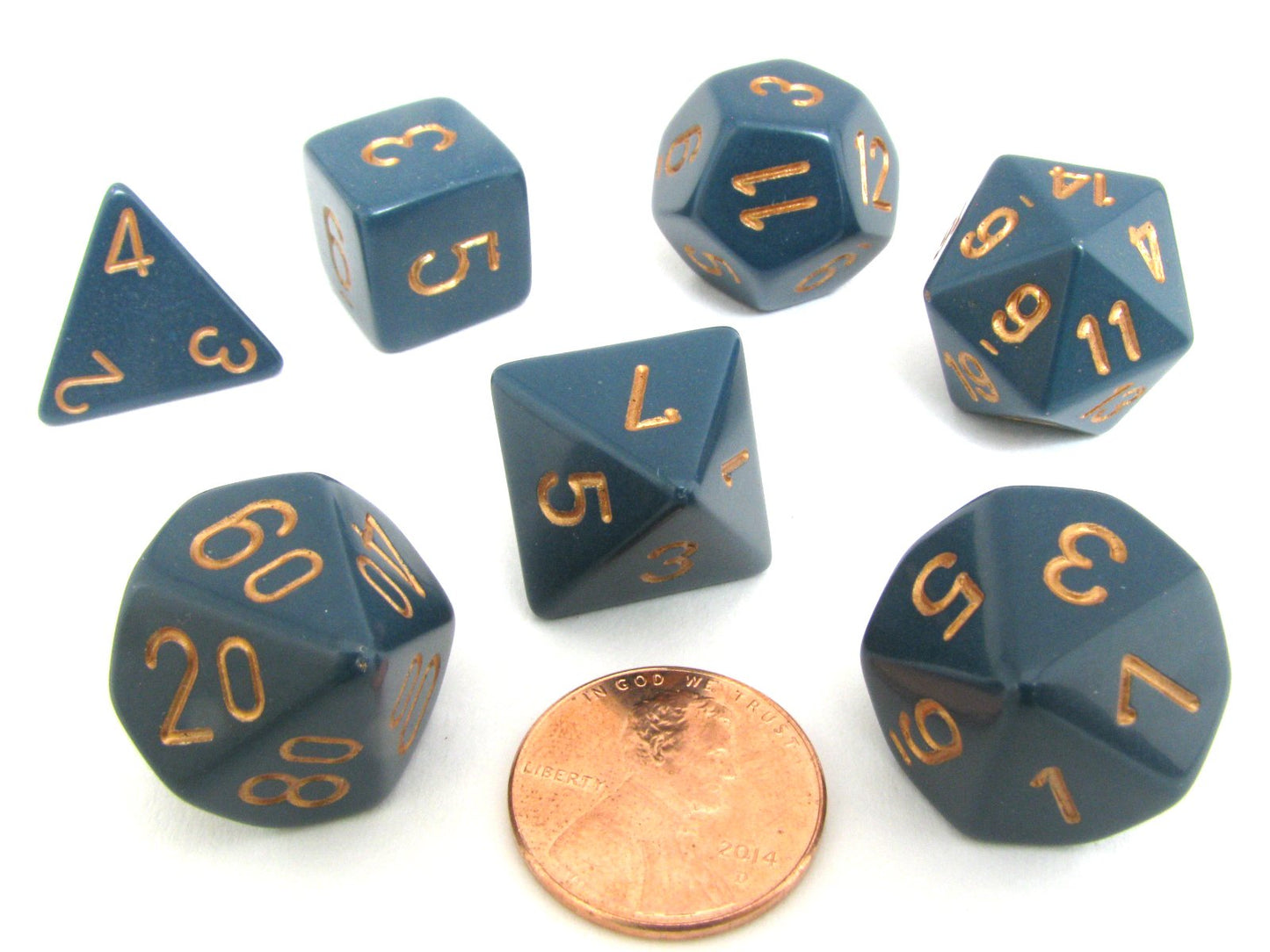 Chessex Polyhedral 7-Die Opaque Dice Set - Dusty Blue with Copper Numbers