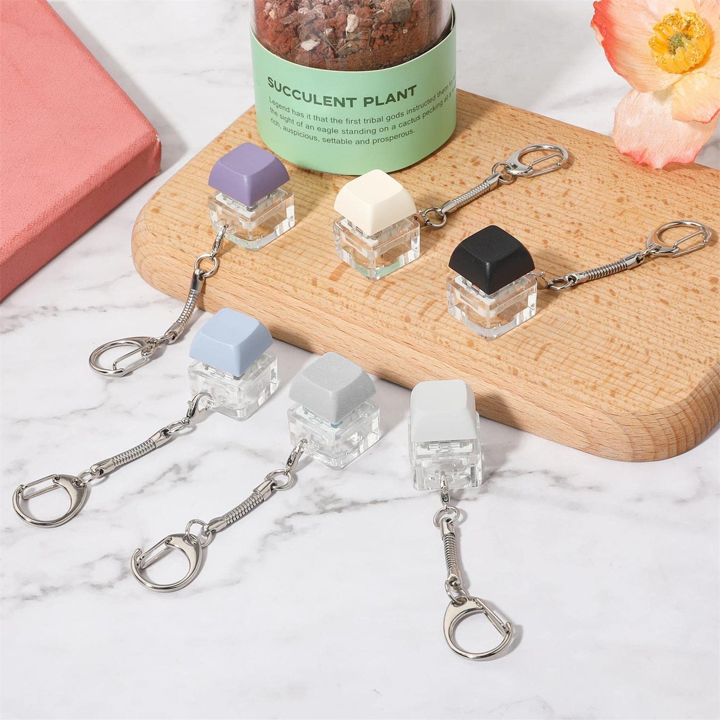 6Pcs Keyboard Fidget Keychain, Removable Carabiner Keychain Clip Keycap Fidget Toy Clicker Keychain Fidget Buttons Decompression