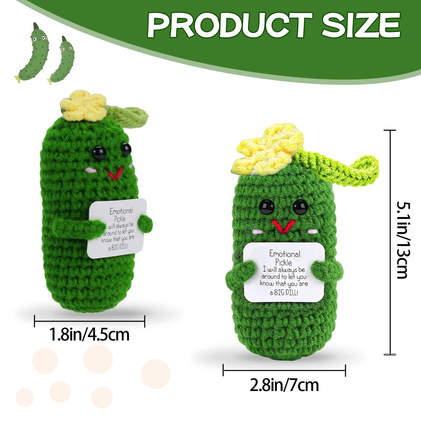 Hoedia Emotional Support Pickle With Green Leaf: Cucumber Crochet Dolls Friend Birthday Gifts For Women Men Coworkers Student -