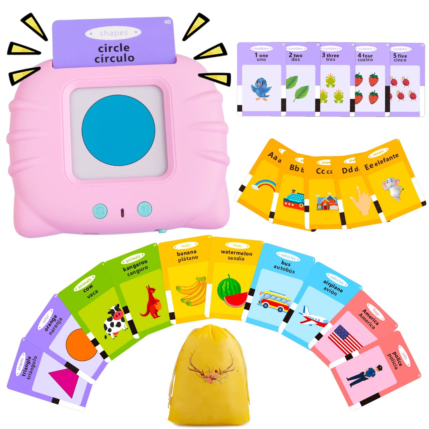 Qutz Abc Learning Flash Cards For Toddlers 2-4 Bilingual Spanish English, Autism Toys, Speech Therapy Toys, Educational Talking 275 Sight Words Cards For Boys And Girls,