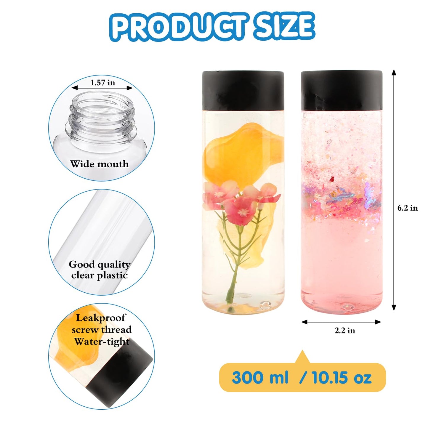 Vmnlooking Sensory Bottles Kits Supplies Sensory Toys For Toddlers1-3, Calm Down Corner Supplies With Glitter, 2 Containers(2Xl)