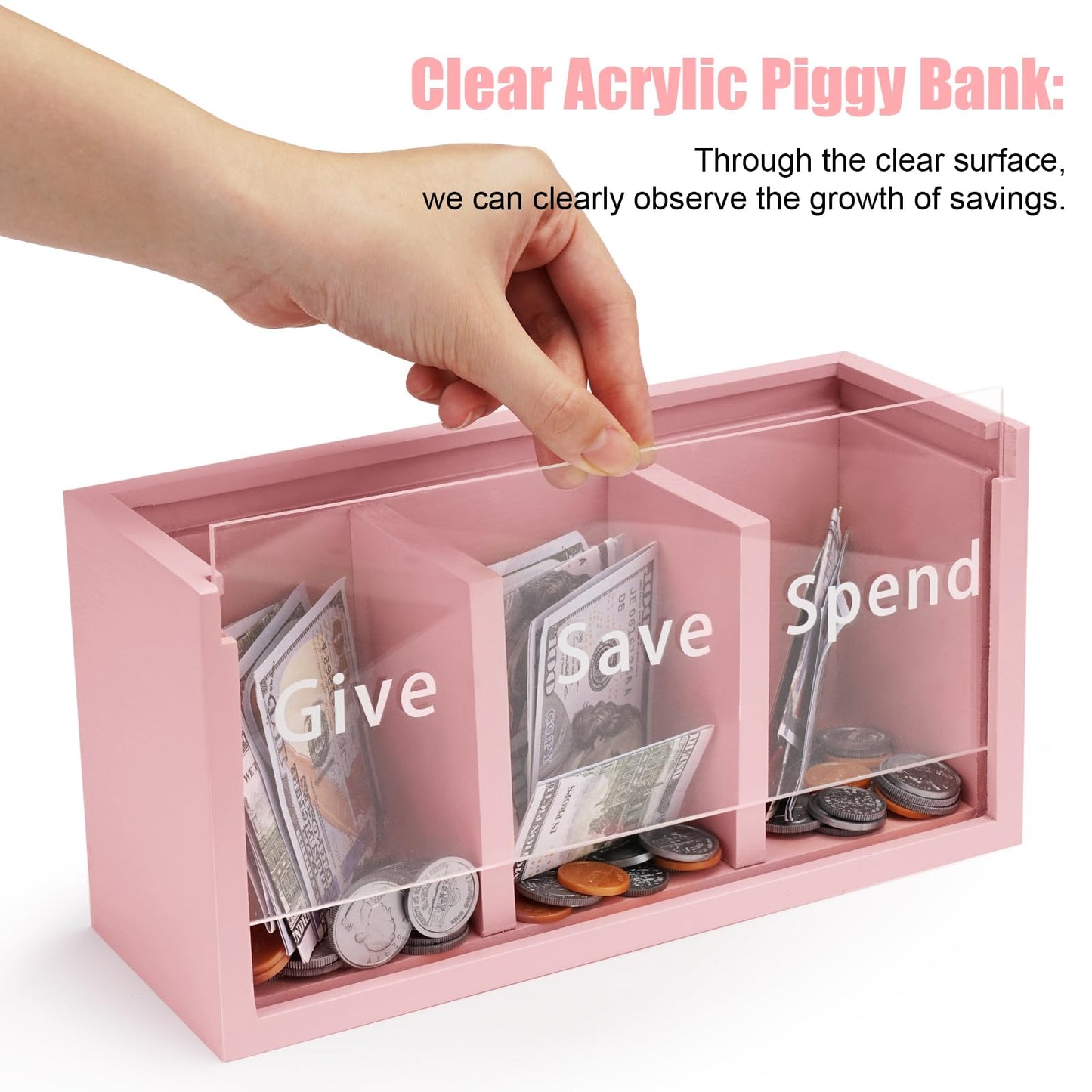 Mczxon Spend Save Give Piggy Bank for Kids, Money Coin Savings Piggy Bank Jar Box for Kids Child Safe Money Saver, Teach Childre