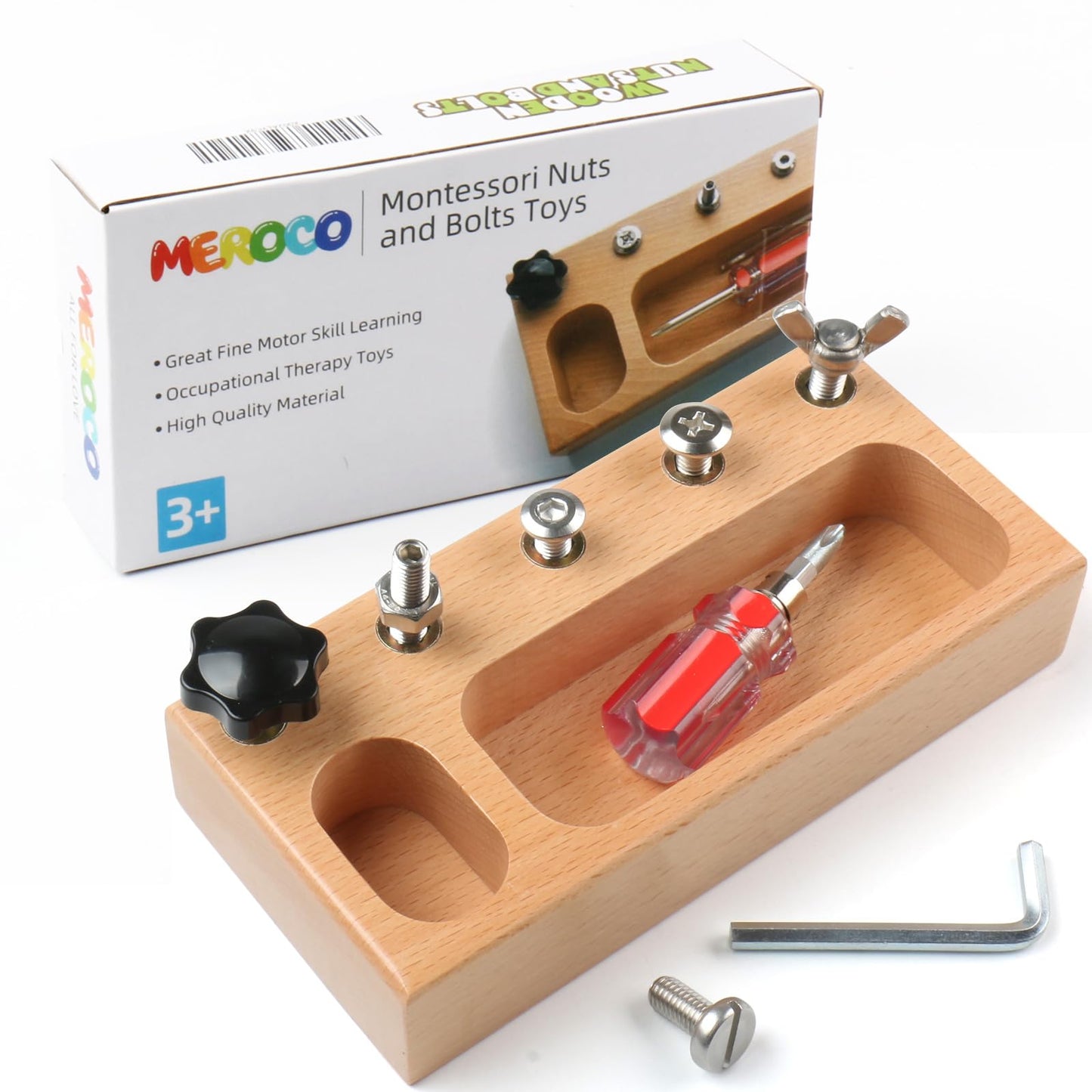 MEROCO Montessori Toddler Screwdriver Toy Set, Montessori Toys for 3+ Year Old Play Real Kids Tools Set for Boys Age 3, Fine Mot