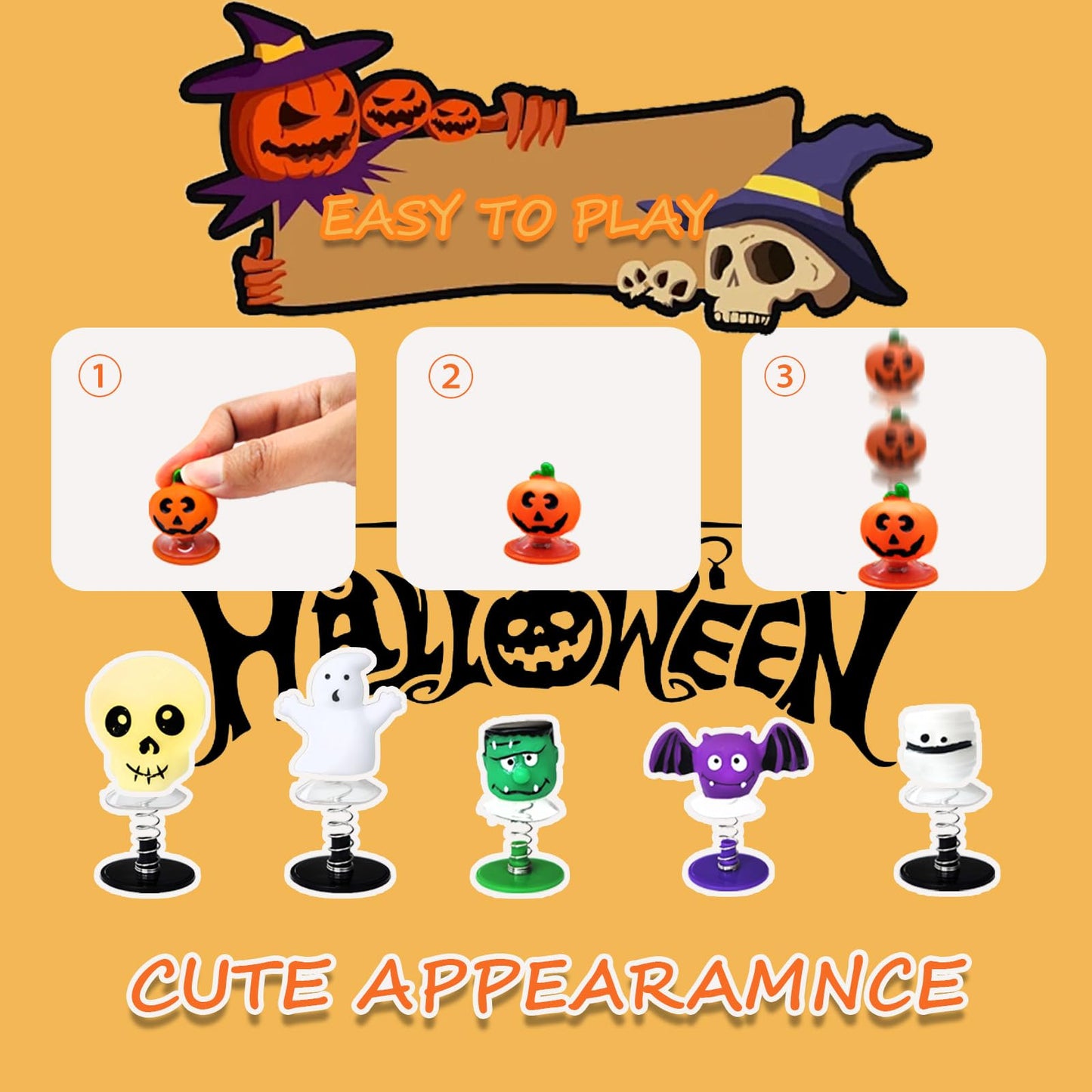 Dshengoo 24 Pcs Halloween Jumping Popper Toys,Spring Launchers Party Favors Supplies For Kids,Pinata,Goodie Bags,Classroom Prizes,12 Styles