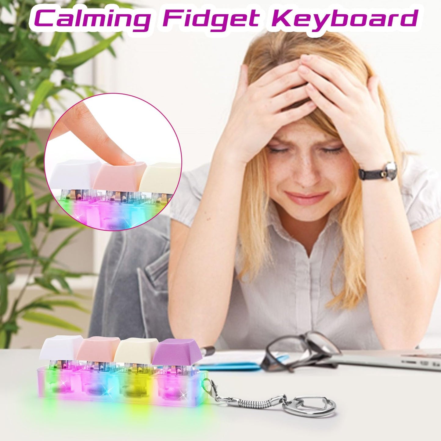 Homqyte Keyboard Fidget Toys Adults Fidget Keyboard Clicker With Led Light Keychain Sensory Toys For Anxiety Stress Relief (Maca