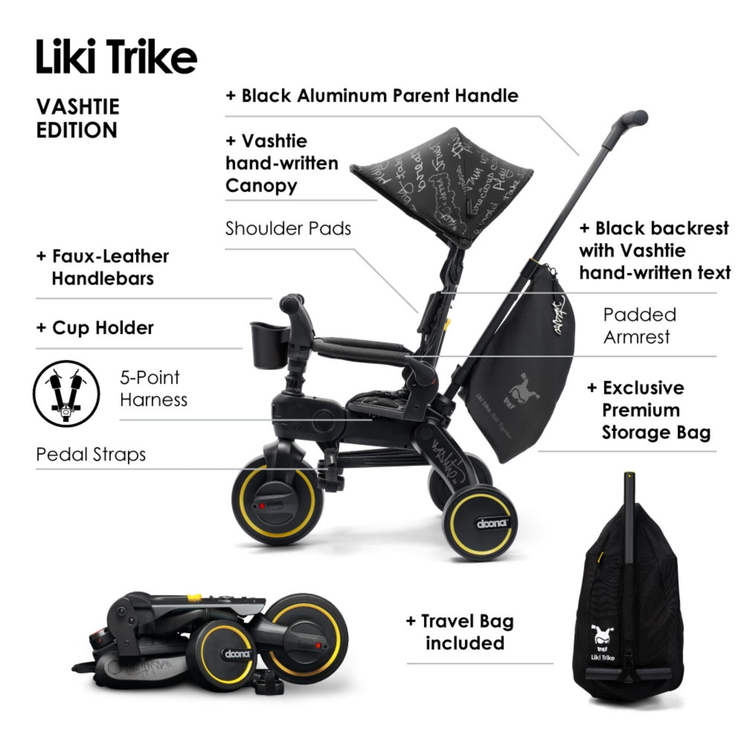 Doona Liki Trike, Vashtie - Limited Edition - 5-in-1 Compact, Foldable Tricycle - Suitable for Toddlers 10 to 36 Months