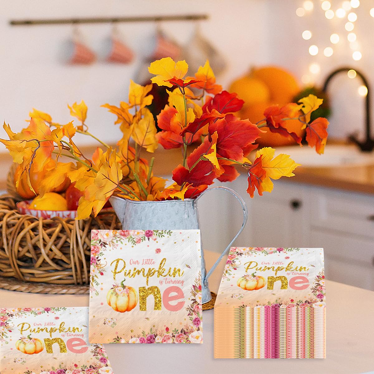 Little Pumpkin First Birthday Decorations-40Pcs Little Pumpkin Is Turning One Napkins, Disposable Fall Pumpkin 1St Birthday Pape