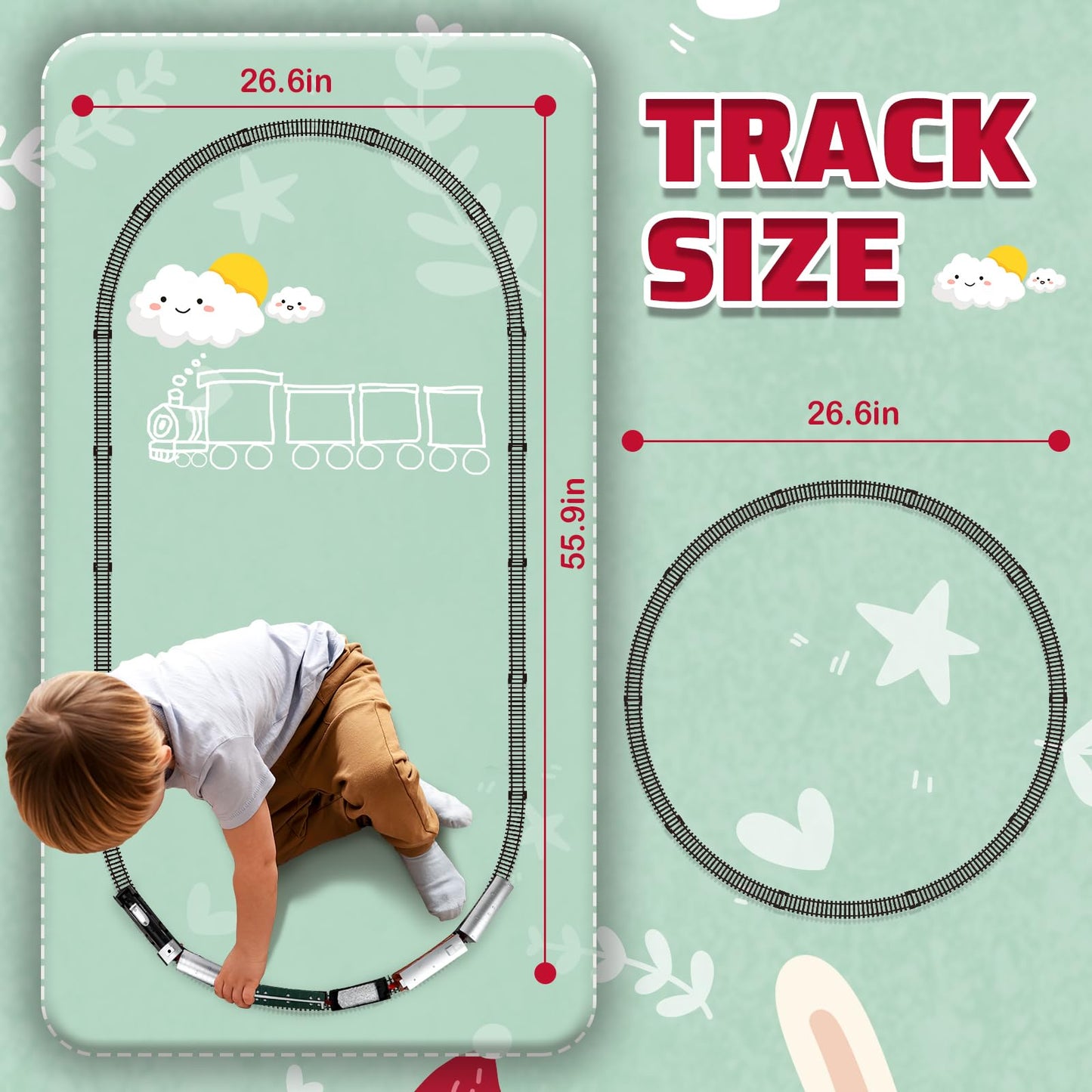 Deao Train Set With Light For Kids, Cargo Cars And Long Track For Boys & Girls Aged 3-12, Train Toys Railway Kits With Signposts & Trees, Electric Train Race Track Playset,Great For Birthday & Xmas
