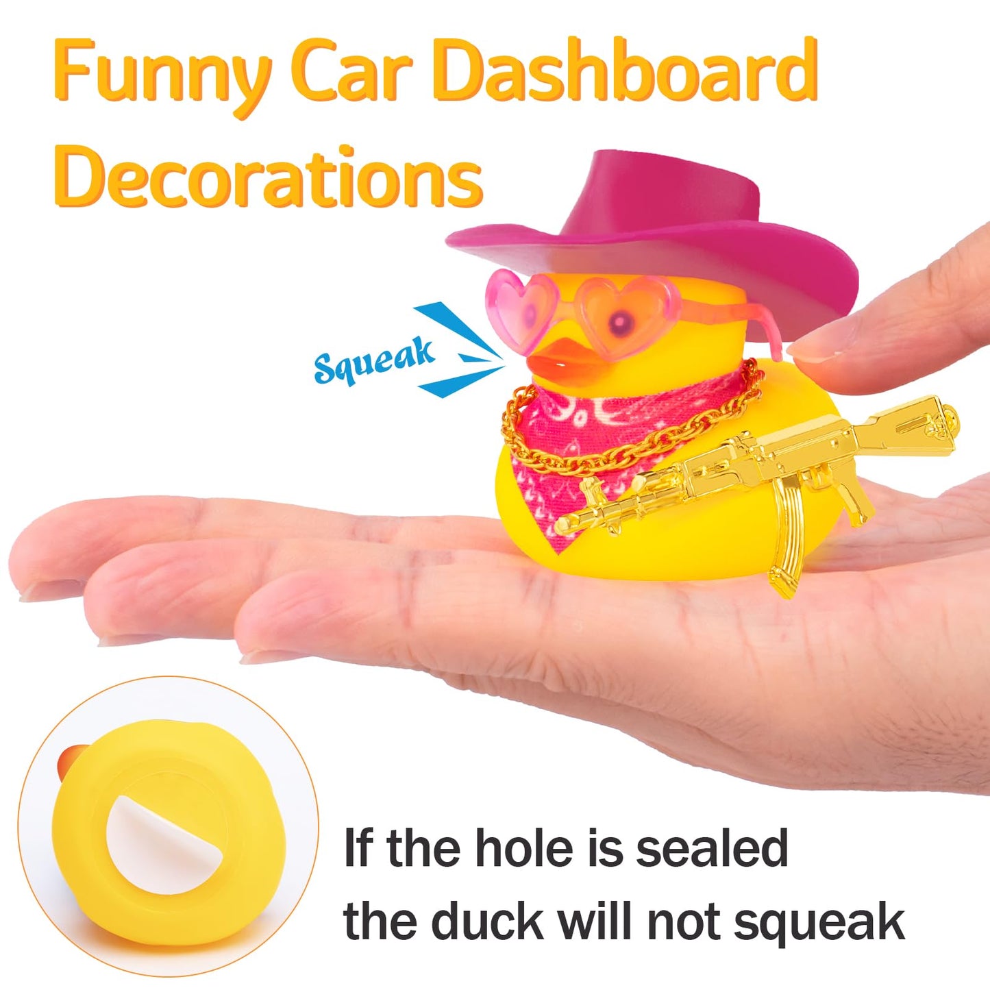 Wonuu Rubber Duck Yellow Duck Car Dashboard Decorations Car Ornaments For Cool Car Accessories With Cowboy Hat Necklace And Sunglasses, Pink Hat Love Glassess