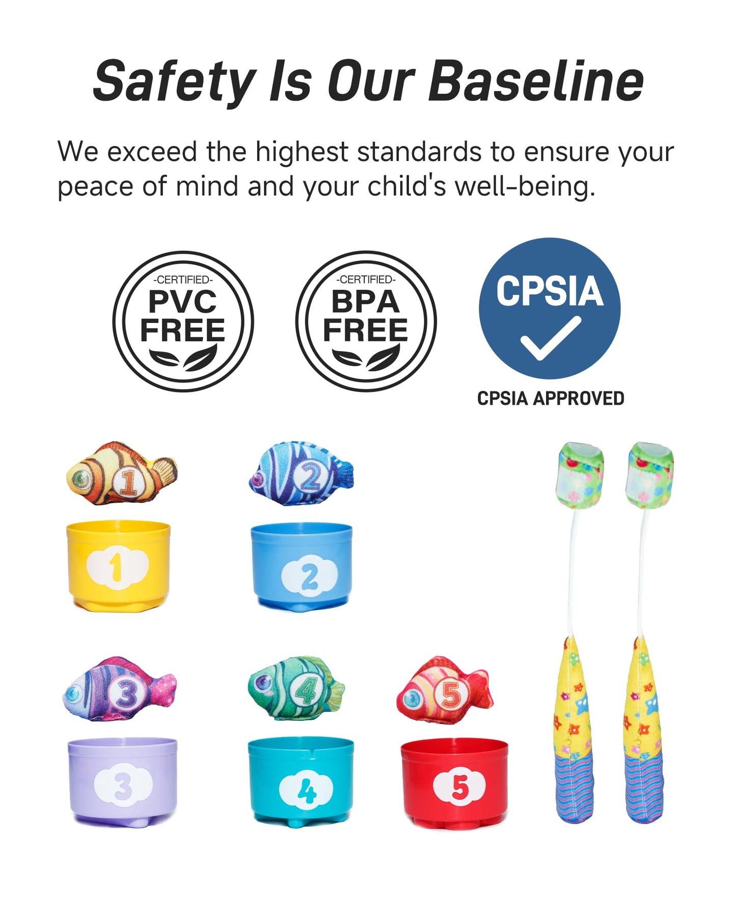 Infinno Count Learning Montessori Toys - For Babies & Toddlers 1-3 Year Old With 15 Numbered Fish & 5 Cups & 2 Fishing Rods- Sor