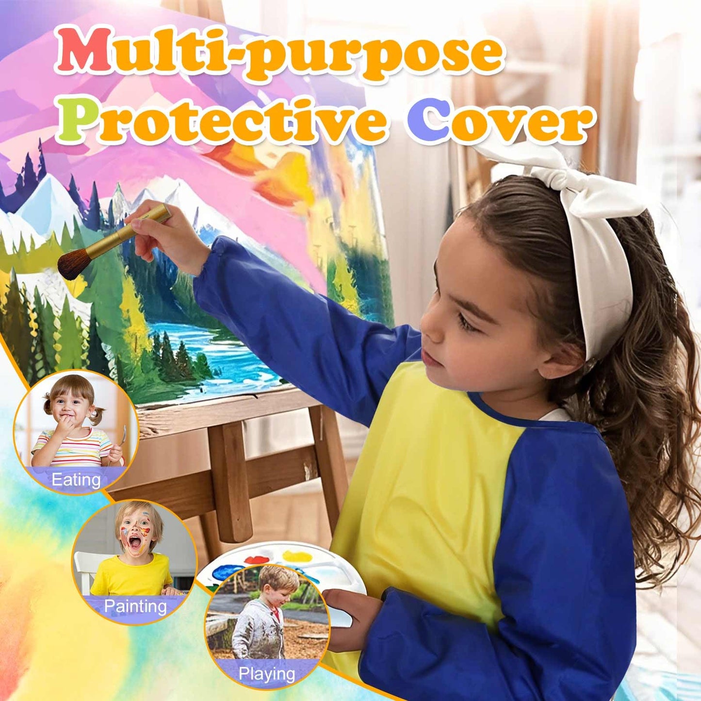 Tskcos Kids Toddlers Art Smock 2 Pack, Waterproof Kids Painting Apron with Long Sleeve & Pockets, Children Artist Smock for Kids