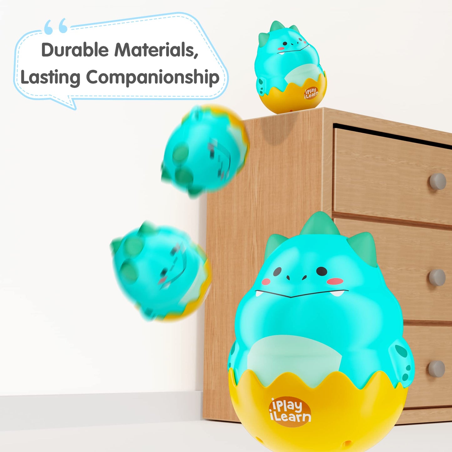 Iplay, Ilearn Baby Dinosaur Wobble Toys, Infant Dino Roly-Poly 3-6-12 Month, Babies Tummy Time Fun, Sensory Development, Newborn Gift First Birthday Present 4 5 7 8 9 10 Month 1 Year Toddler Boy Girl