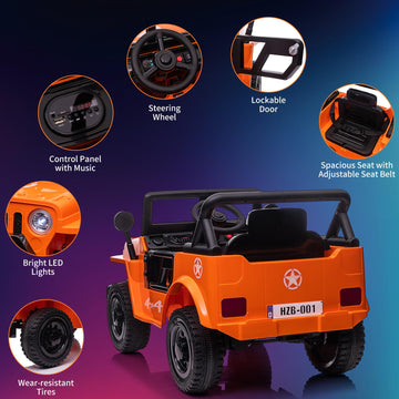 12V Kids Ride On Truck Car, Electric Ride On Car With Remote Control, Spring Suspension, Various Speeds, Led Lights, Music, And