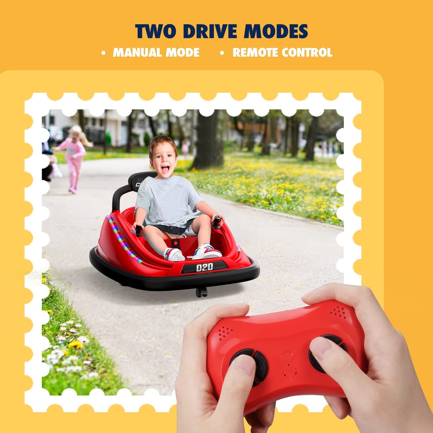 Powerwhale Ride-On Toy, 12V Electric Bumper Car With Remote, Music For Kids Ages 1-6, Unisex Gift, Red